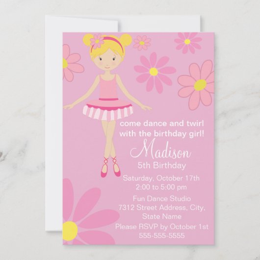 Ballerina Pink Dance Party Verjaardag Uitnodiging (Voorkant)