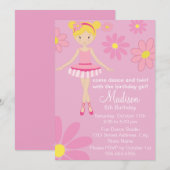 Ballerina Pink Dance Party Verjaardag Uitnodiging (Voorkant / Achterkant)