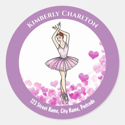Ballerina Pink Dress met Heart Pattern Achtergrond Ronde Sticker (Voorkant)