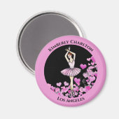 Ballerina Pink Dress met zwarte achtergrond Magneet (Voorkant / Achterkant)