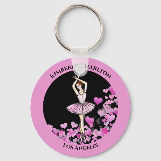 Ballerina Pink Dress met zwarte achtergrond Sleutelhanger (Voorkant)