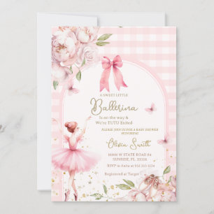 Ballerina Pink Gingham Floral Arch Baby shower Kaart