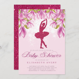 Ballerina Pink Glitter Baby shower Kaart
