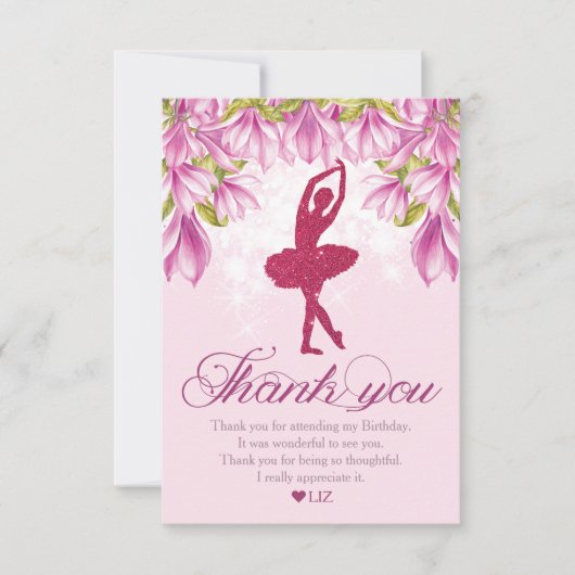 Ballerina Pink Glitter Birthday Bedankkaart (Voorkant)