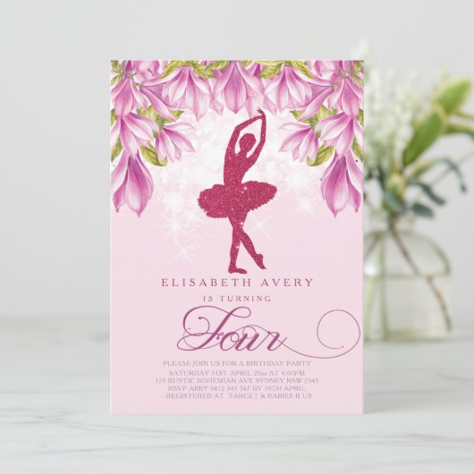 Ballerina Pink Glitter Birthday Kaart (Staand voorkant)