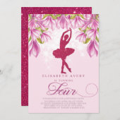 Ballerina Pink Glitter Birthday Kaart (Voorkant / Achterkant)