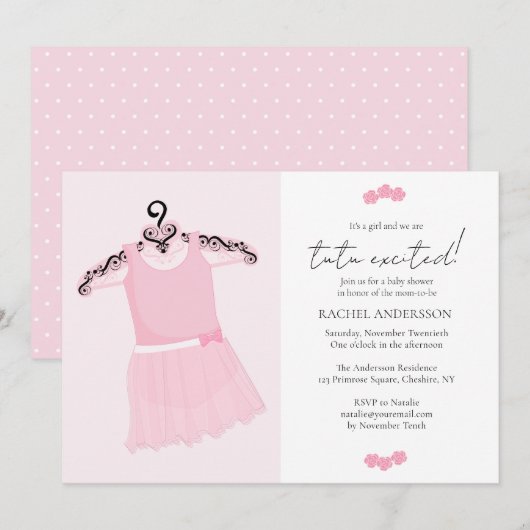 Ballerina Pink Tutu Baby shower Kaart (Voorkant / Achterkant)