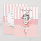 Ballerina Pink Tutu Stripes Flowers Lace Hartelijk Bedankkaart (Voorkant / Achterkant)
