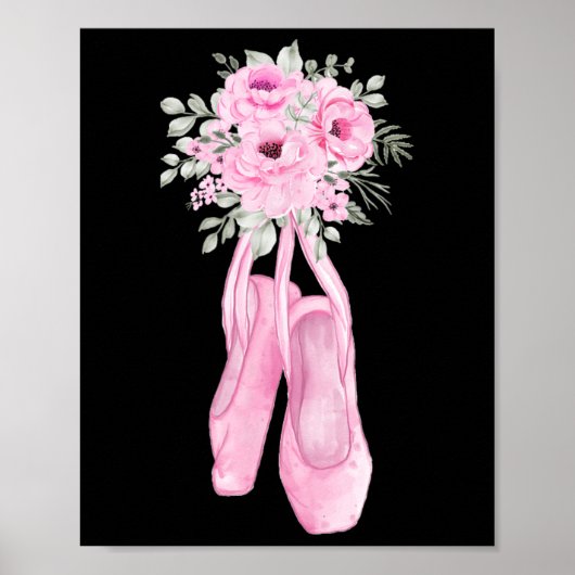 Ballerina Pointe Schoenen Bloemen Ballet Danser Sp Poster (Voorkant)