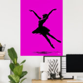 Ballerina Poster – Zwart Silhouet op Roze (Thuiskantoor)