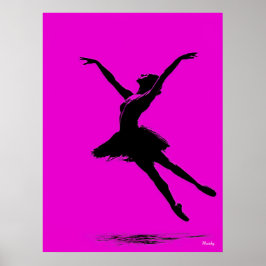Ballerina Poster – Zwart Silhouet op Roze