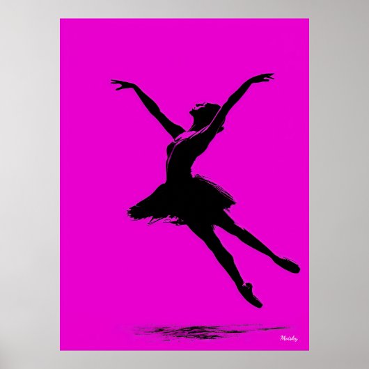 Ballerina Poster – Zwart Silhouet op Roze (Voorkant)