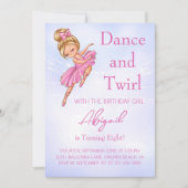 Ballerina Pretty Pink, Paarse Ballet Dansfeestje Kaart (Voorkant)