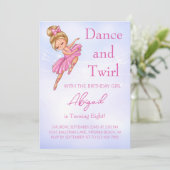 Ballerina Pretty Pink, Paarse Ballet Dansfeestje Kaart (Staand voorkant)