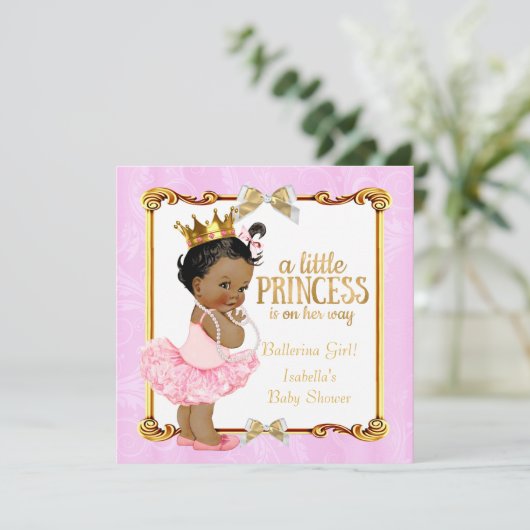 Ballerina Princess Baby shower Pink Gold Ethnic Kaart (Staand voorkant)