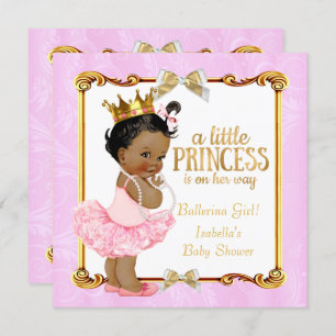 Ballerina Princess Baby shower Pink Gold Ethnic Kaart