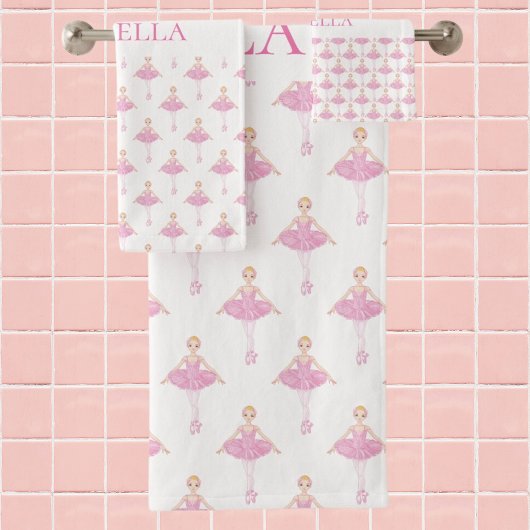 Ballerina princess dancer roze white girl monogram bad handdoek