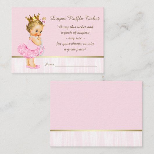 Ballerina Princess Luier Raffle Ticket Informatiekaartje (Voorkant / Achterkant)