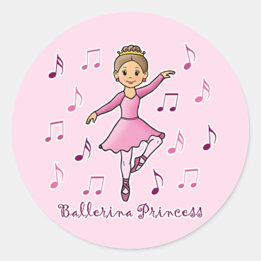 Ballerina Princess Ronde Sticker (Voorkant)