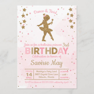 Ballerina Princess Sparkle Verjaardag Uitnodiging
