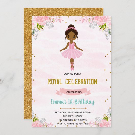 Ballerina prinses verjaardag uitnodiging (Voorkant / Achterkant)