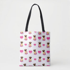 Ballerina Pug en hart Tote Bag