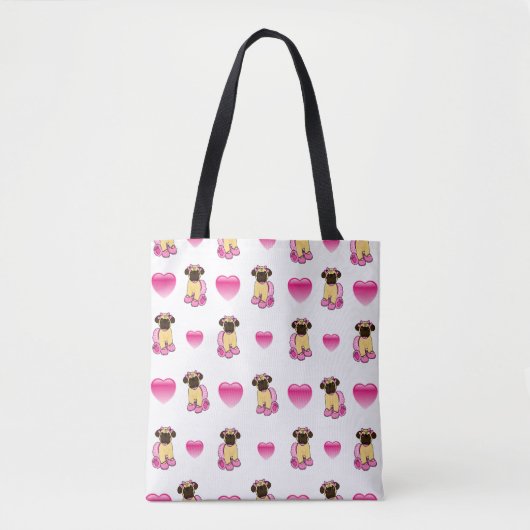 Ballerina Pug en hart Tote Bag (Voorkant)