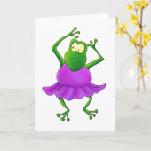 Ballerina Purple Tutu Dancing Frog Kaart (Gele Bloem)
