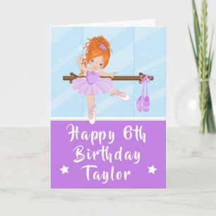 Ballerina Red Hair Girl Paarse Happy Birthday-kaar Kaart