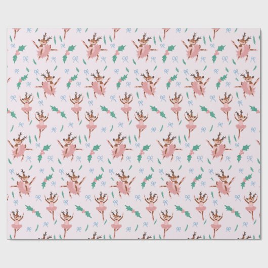 Ballerina rendieren en kerstbogen cadeaupapier (Vlak)