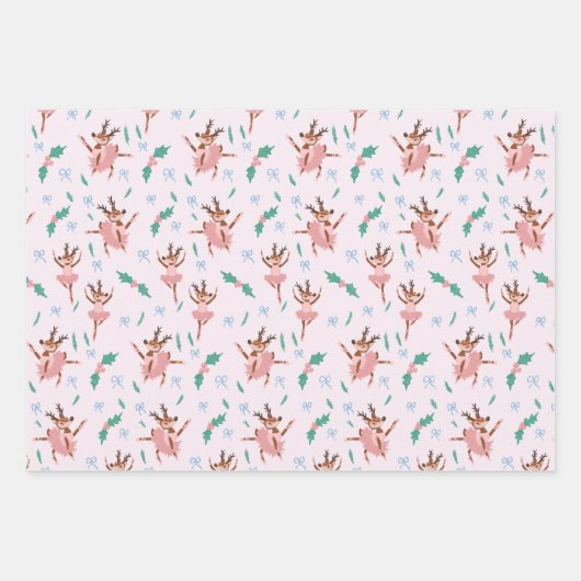 Ballerina rendieren en kerstbogen inpakpapier vel (Voorkant)