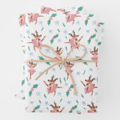Ballerina rendieren en kerstbogen inpakpapier vel (In situ)