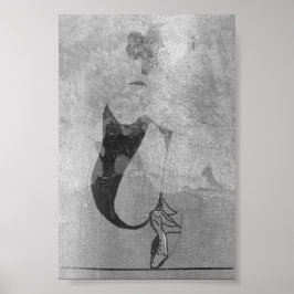 Ballerina Rood Haar Vrouw Lichaam Zilver Zwart Gri Poster