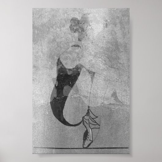 Ballerina Rood Haar Vrouw Lichaam Zilver Zwart Gri Poster (Voorkant)