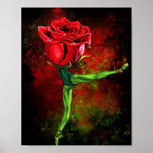 Ballerina Roos Balletdanseres Poster - Schilderij (Voorkant)