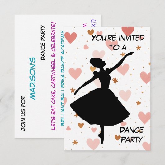 Ballerina Roos Gold Dance Party Uitnodiging (Voorkant / Achterkant)