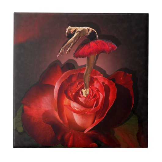 Ballerina Roos - Keramische Tegel Tegeltje (Voorkant)