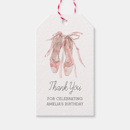 Ballerina Roze Ballet Schoenen Dank u Verjaardag Cadeaulabel (Voorkant)