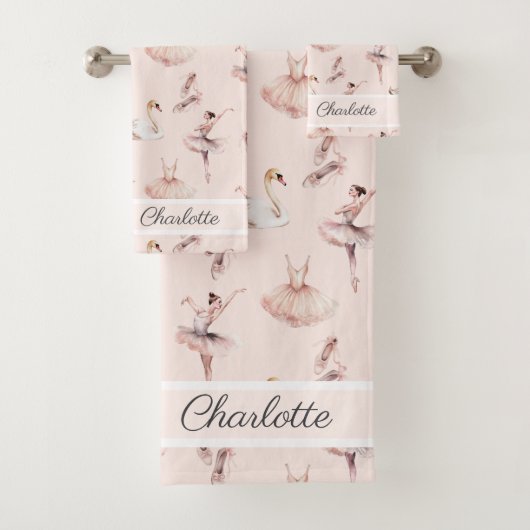 Ballerina Roze Balletschoenen Gepersonaliseerde na Bad Handdoek (Insitu)
