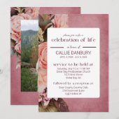 Ballerina roze bloemen begrafenis viering van het  kaart (Voorkant / Achterkant)