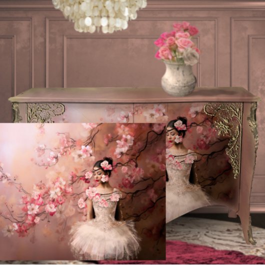 Ballerina roze bloesem boom portret kunst tissuepapier