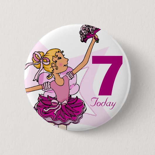 Ballerina roze blond meisje 7e verjaardag knop ronde button 5,7 cm (Voorkant)