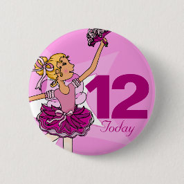 Ballerina roze blonde meisje 12e verjaardag ronde button 5,7 cm