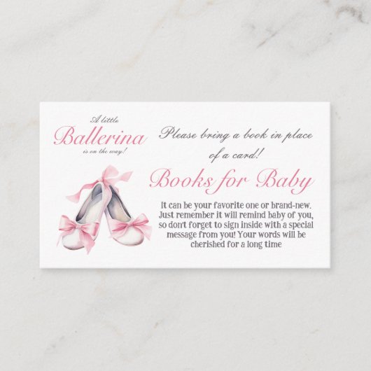 Ballerina Roze Bow Meisje Boek voor Baby shower Ga Informatiekaartje (Voorkant)