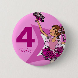 Ballerina roze donker haar verjaardag 4 ronde button 5,7 cm