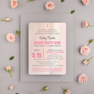Ballerina Roze Eerste Heilige Communie Uitnodiging