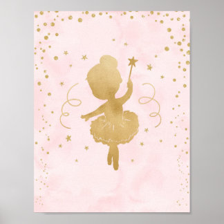 Ballerina Roze en Gouden Sterren Art Decor Poster