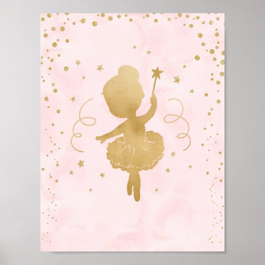 Ballerina Roze en Gouden Sterren Art Decor Poster (Voorkant)