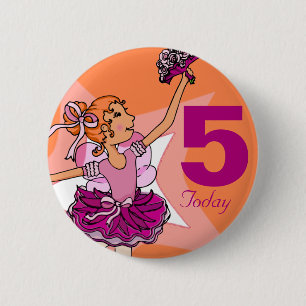 Ballerina roze en oranje meisje verjaardagsknop ronde button 5,7 cm