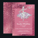Ballerina roze glitter glanzende meisjes verjaarda kaart<br><div class="desc">Een mooi en modern faux zilver silhouet van een prachtige ballerina met een sprankelende holografische glittertutu die lijkt te schitteren en glanzen danst op punt en heeft een confetti werveling rond haar schouders. Ze is ingesteld op een donkerroze faux glitter achtergrond met witte lettertypen voor uw gepersonaliseerde bewoordingen. Deze zijn...</div>